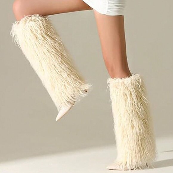 Apricot Women's Luxury Elegant faux Fur Stiletto High Heel Boots - Picture 3 of 7